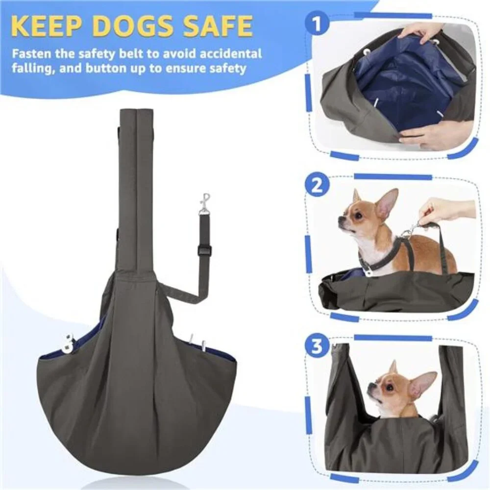 Dog Carrier Sling - Thick Padded Shoulder Strap Adjustable Dog Carrier, Gray